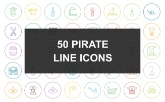 50 Pirate Line Round Circle Icon set
