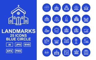 25 Premium Building & Landmarks Blue Circle Iconset