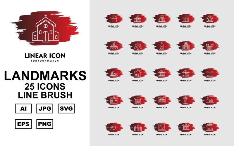 25 Premium Building & Landmarks Line Brush Iconset Icon Set