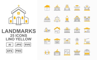 25 Premium Building & Landmarks Lino Yellow Iconset