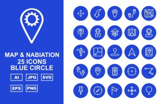 25 Premium Map And Nabiation Blue Circle Iconset