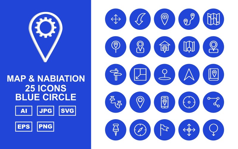 25 Premium Map And Nabiation Blue Circle Iconset Icon Set