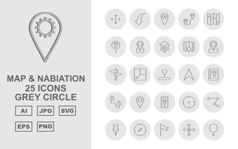 25 Premium Map And Nabiation Grey Circle Iconset Icon Set