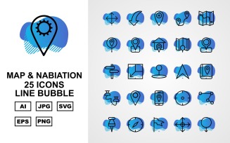 25 Premium Map And Nabiation Line Bubble Iconset