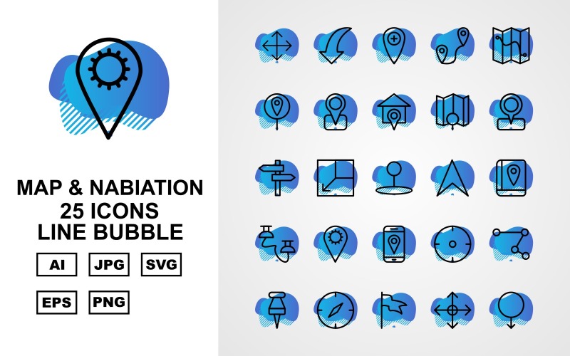 25 Premium Map And Nabiation Line Bubble Iconset Icon Set