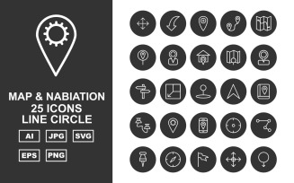 25 Premium Map And Nabiation Line Circle Iconset