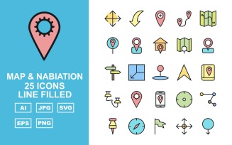 25 Premium Map And Nabiation Line Filled Pack Iconset