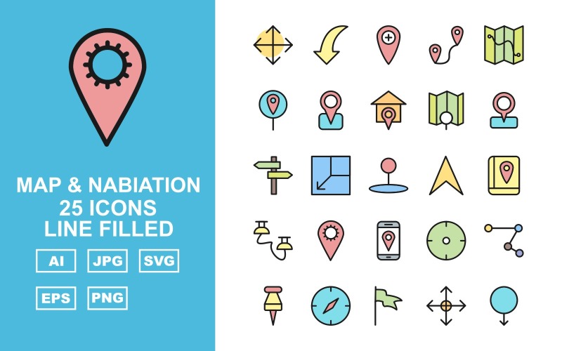 25 Premium Map And Nabiation Line Filled Pack Iconset Icon Set