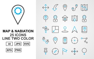 25 Premium Map And Nabiation Line Two Color Iconset