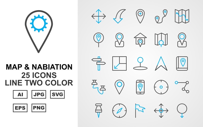 25 Premium Map And Nabiation Line Two Color Iconset Icon Set