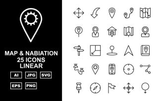 25 Premium Map And Nabiation Linear Iconset