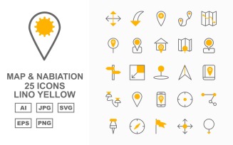 25 Premium Map And Nabiation Lino Yellow Iconset
