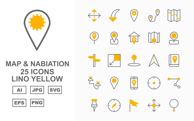 25 Premium Map And Nabiation Lino Yellow Iconset Icon Set