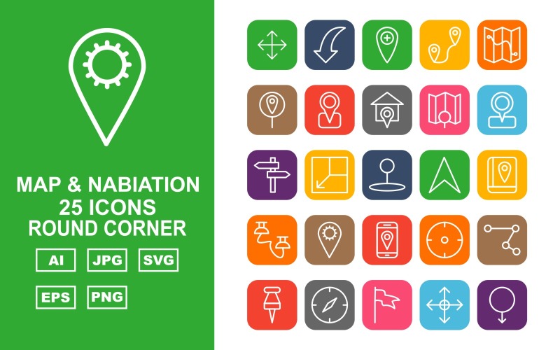 25 Premium Map And Nabiation Round Corner Iconset Icon Set