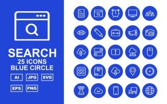 25 Premium Search Engine Optimization (SEO) Blue Circle Pack Iconset