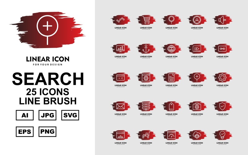 25 Premium Search Engine Optimization (SEO) Line Brush Iconset Icon Set