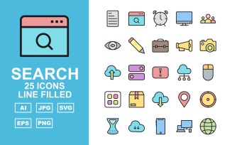 25 Premium Search Engine Optimization (SEO) Line Filled Pack Iconset