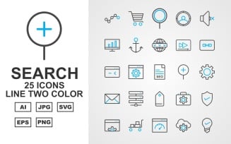 25 Premium Search Engine Optimization (SEO) Line Two Color Iconset