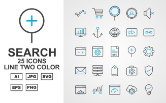 25 Premium Search Engine Optimization (SEO) Line Two Color Iconset