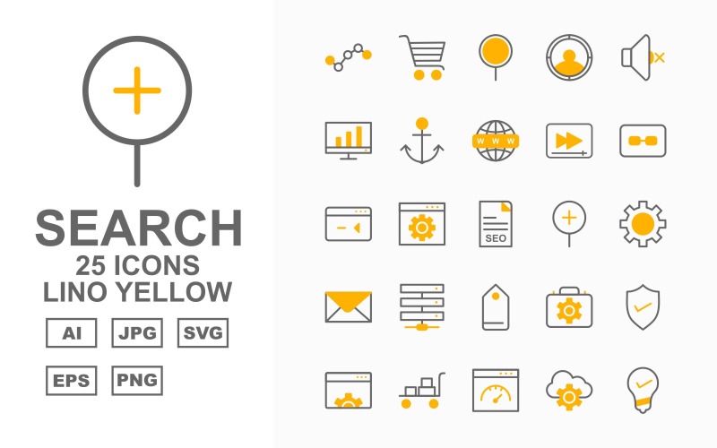 25 Premium Search Engine Optimization (SEO) Lino Yellow Iconset Icon Set