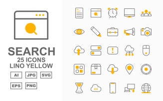 25 Premium Search Engine Optimization (SEO) Lino Yellow Pack Iconset