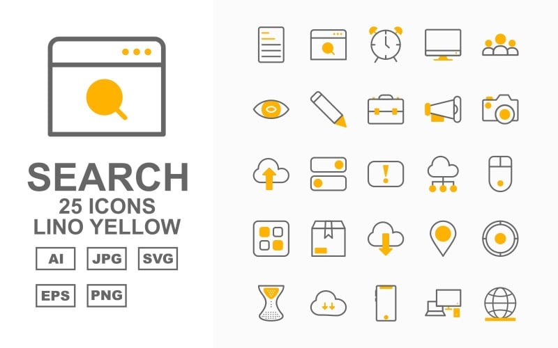 25 Premium Search Engine Optimization (SEO) Lino Yellow Pack Iconset Icon Set