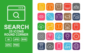 25 Premium Search Engine Optimization (SEO) Round Corner Pack Iconset