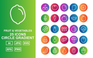 25 Premium Fruit & Vegetables Circle Gradient Iconset