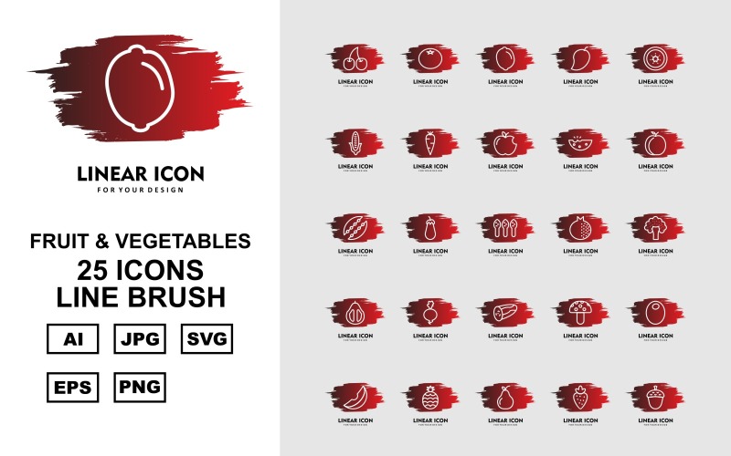 25 Premium Fruit & Vegetables Line Brush Iconset Icon Set