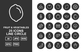 25 Premium Fruit & Vegetables Line Circle Iconset