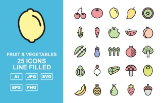 25 Premium Fruit & Vegetables Line Filled Iconset