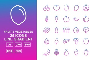 25 Premium Fruit & Vegetables Line Gradient Iconset