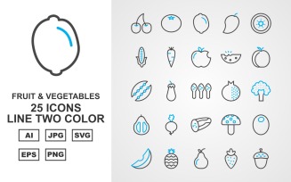 25 Premium Fruit & Vegetables Line Two Color Iconset