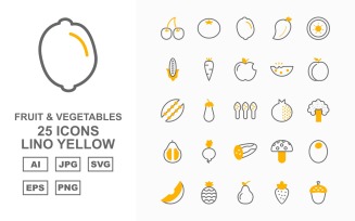 25 Premium Fruit & Vegetables Lino Yellow Iconset