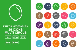 25 Premium Fruit & Vegetables Multi Circle Iconset