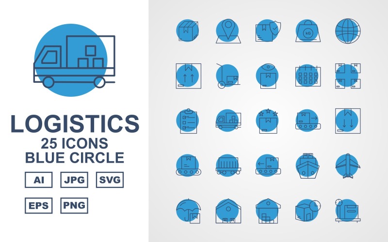 25 Premium Logistics Blue Circle Iconset Icon Set