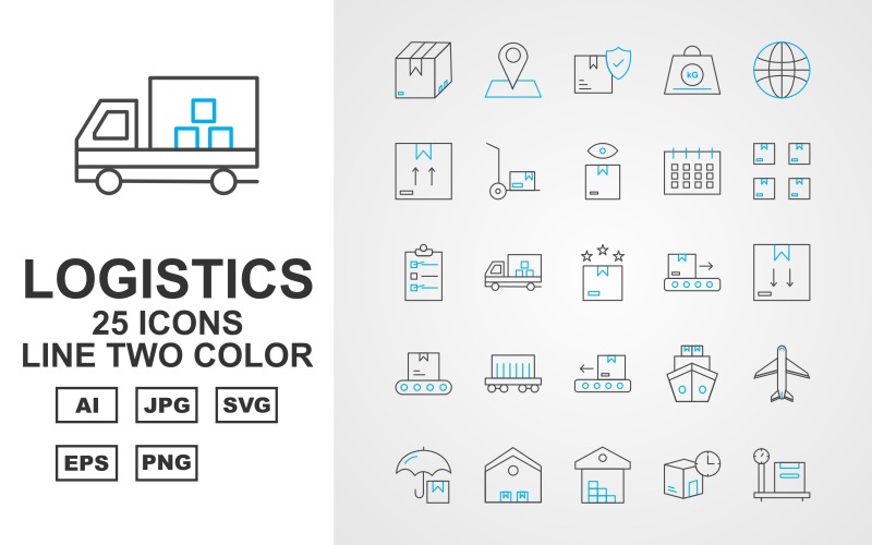 25 Premium Logistics Line Two Color Iconset Icon Set