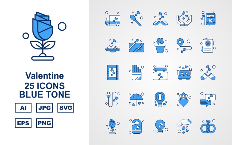 25 Premium Valentine Blue Tone Iconset Icon Set