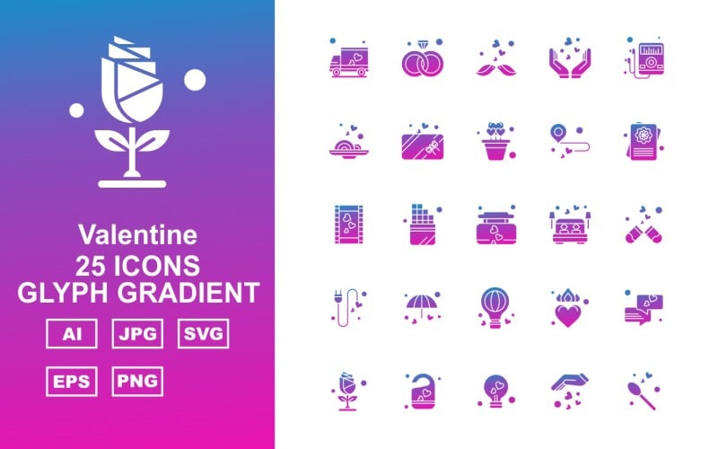 25 Premium Valentine Glyph Gradient Iconset Icon Set