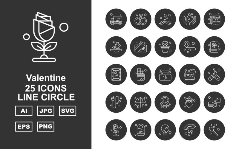25 Premium Valentine Line Circle Iconset Icon Set