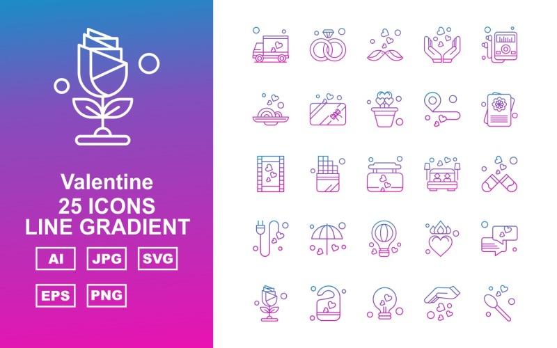 25 Premium Valentine Line Gradient Iconset Icon Set
