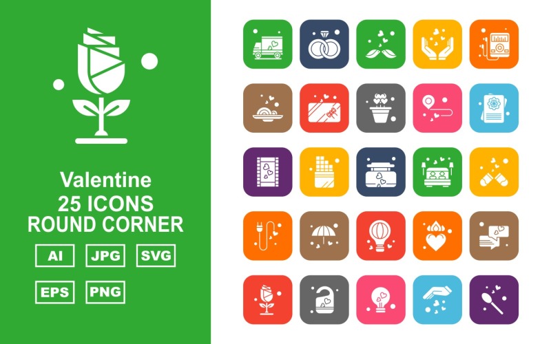 25 Premium Valentine Round Corner Iconset Icon Set
