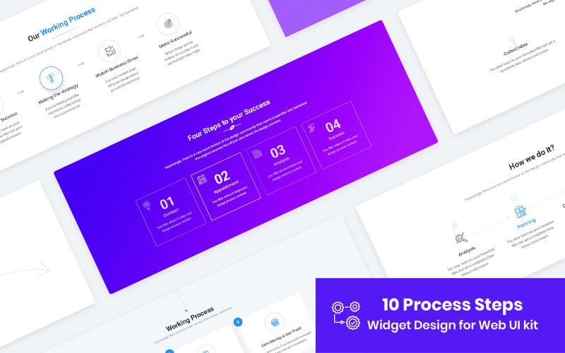 10 Process Steps Widget Design for Web-UI Kit UI Element