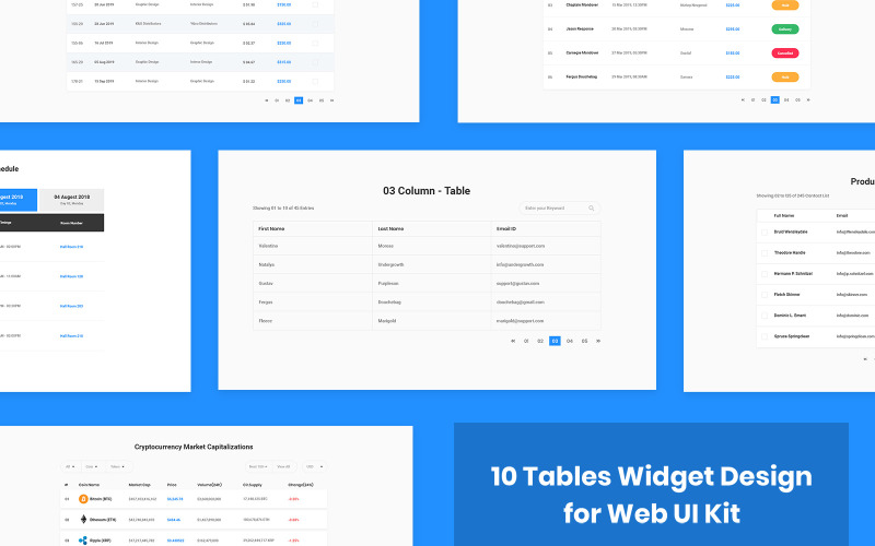 10 Tables Widget Design for Web-UI Kit UI Element