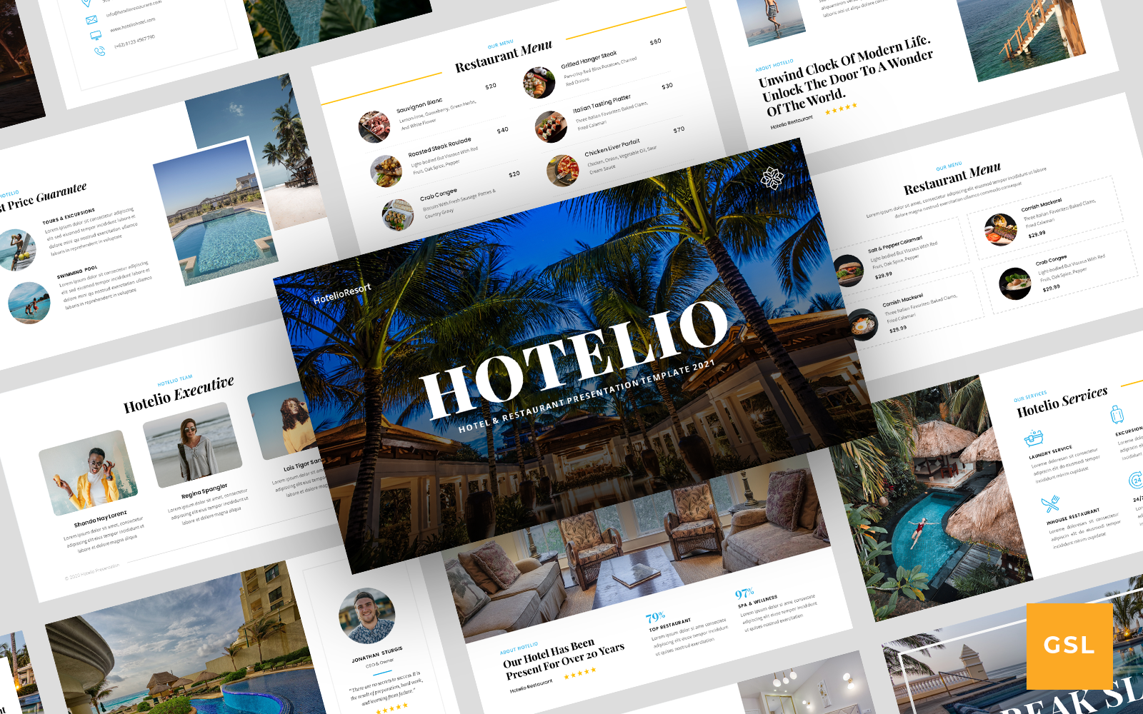 Hotelio - Hotel & Restaurant Presentation Google Slides