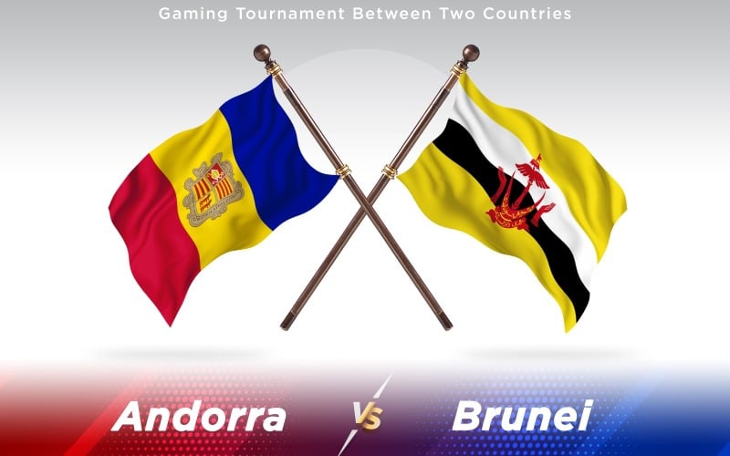 Andorra versus Brunei Two Countries Flags - Illustration