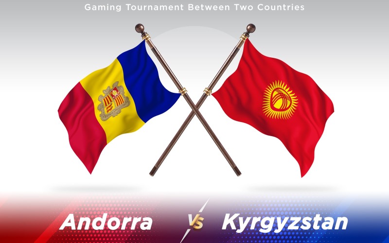 Andorra versus Kyrgyzstan Two Countries Flags - Illustration
