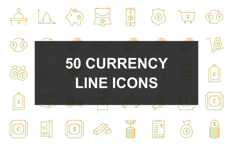 50 Currency Line Gradient Icon Set
