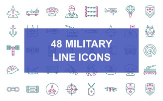 48 Military Line Two Color Icon Set