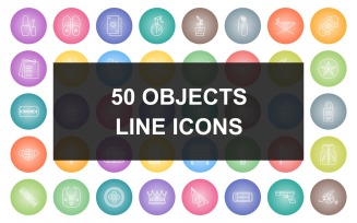 50 Objects Line Round Gradient Icon Set